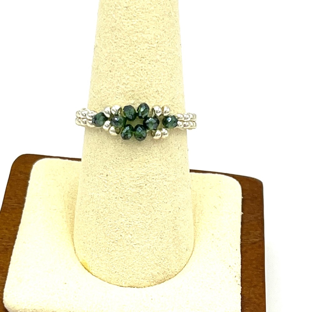 HAND CRAFTED Beaded Aqua Crystal Ring